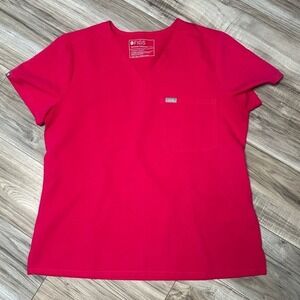 FIGS Women's Catarina Technical Collection Scrub Top Hot Pink V-Neck Size M/P